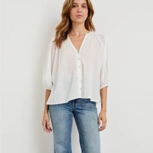 velvet balloon sleeve white cotton top Women's Blouse